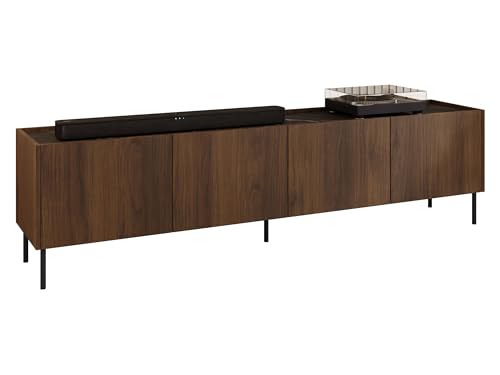Mirjan24 TV Lowboard Tewos 200 4D, TV Schrank mit 4 Türen, gedämpftem Schließsystem, Fernsehschrank, Fernsehtisch, Unterschrank (Nuss Warmia + Marmor Schwarz)