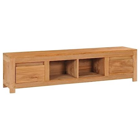 THOYTOUI TV möbel Lowboard Sideboard Fernseher TV Table TV Standregal Hi-Fi Standregal TV-Schrank 135 x 30 x 35 cm Massivholz Teak Geeignet für Wohnzimmer Schlafzimmer Wohnung Hotel