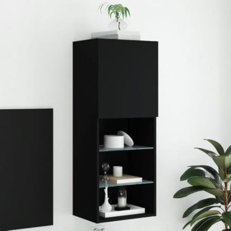 AJJHUUKI Entertainment Centers & TV Stands-TV Schrank mit LED-Leuchten Schwarz 40,5x30x102cm