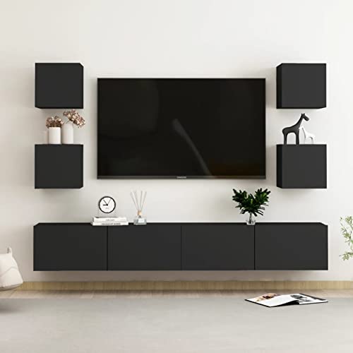 Xichuzi 6-TLG. TV-Schrank-Set Schwarz Holzwerkstoff, Wohnzimmer Möbel, Sideboard Wohnzimmer, Fernsehschrank, Tv Kommode, Tv Lowboard, Tv Möbel, Wohnwand - 3078768