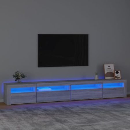THOYTOUI TV-Schrank, Sideboard TV möbel TV Lowboard TV Regal Mit Stauraum Geeignet für Wohnstube Büro Hotel mit LED-Leuchten Grau Sonoma 270 x 35 x 40 cm