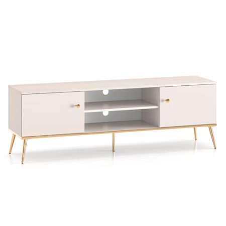 TV Board Lowboard Schrank Fernsehschrank in Kaschmir mit goldfarbenen Akzenten Drehtür Receiver Fach Wohnzimmer