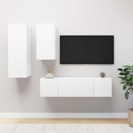 YITHOPI 4-TLG. TV-Schrank-Set Weiß Holzwerkstoff Büro-TV-Ständer TV-Schrank für das Schlafzimmer Wohnzimmer TV-Ständer für Büro, Wohnzimmer, Schlafzimmer