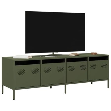 WRJENFSC TV-Schrank Olivgrün 135x39x43,5 cm Kaltgewalzter Stahl Fernseher Schrank Tv Ständer Buffetschrank Sideboard Tv Lowboard für Schlafzimmer Inneres Flur Wohnstube