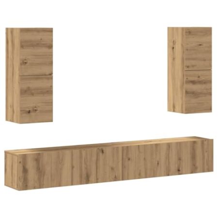 vidaXL 4-TLG. TV-Schrank-Set Wandmontage Artisan-Eiche Holzwerkstoff, TV-Schrank, Medienschrank, Stereoschrank, HiFi-Schrank, TV-Konsole, TV-Möbel