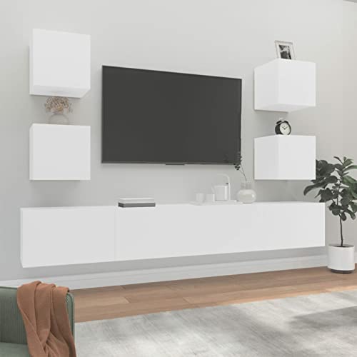 Xichuzi 6-TLG. TV-Schrank-Set Weiß Holzwerkstoff, Wohnzimmer Möbel, Sideboard Wohnzimmer, Fernsehschrank, Tv Kommode, Tv Lowboard, Tv Möbel, Wohnwand - 3114262