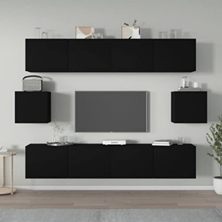 volumoon 6-TLG. TV-Schrank-Set Schwarz Holzwerkstoff