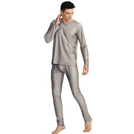 ASXZ Langärmliges Unterwäsche-Set für Herren gegen elektromagnetische Strahlung, 5G WiFi-Computer-TV-EMF-Abschirmung, 100% Silberfaser-Haushalts-Freizeitkleidung,Top+Pants,M