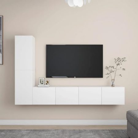 TV-Medienkonsole Spielzimmer Schlafzimmer Medienmöbel Konsole 4-TLG TV-Schrank-Set Weiß Holzwerkstoff Geeignet für Wohnzimmer Schlafzimmer