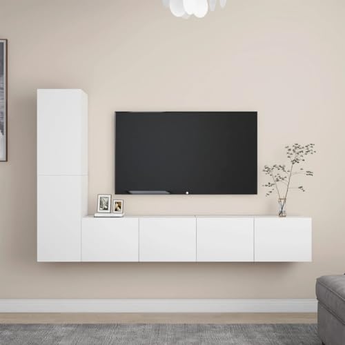 TV-Medienkonsole Spielzimmer Schlafzimmer Medienmöbel Konsole 4-TLG TV-Schrank-Set Weiß Holzwerkstoff Geeignet für Wohnzimmer Schlafzimmer