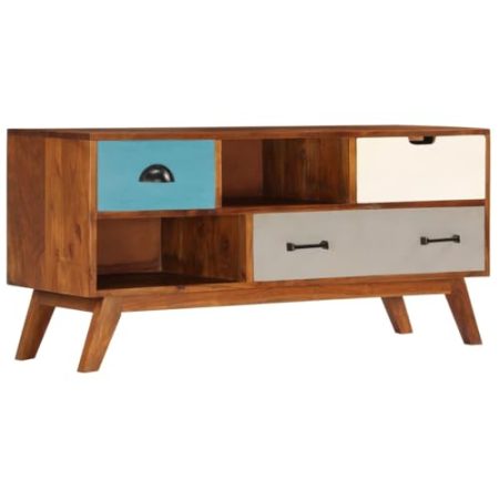 YITHOPI TV-Schrank mit 3 Schubladen 110 x 35 x 50 cm Akazienholz Massiv Büro-TV-Ständer TV-Schrank für das Schlafzimmer Wohnzimmer TV-Ständer für Büro, Wohnzimmer, Schlafzimmer
