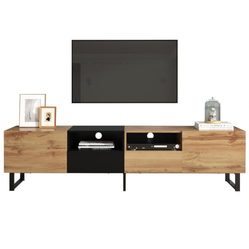 HAINEW TV Schrank Mit Geräumiger Stauraum, 190×38×48cm, Moderner TV Lowboard Fernsehschrank Mit Schwarzem Und Holzfarbenem Design Für Wohnzimmer, Esszimmer