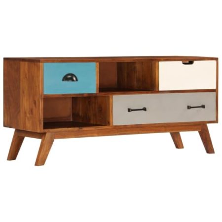 TV möbel Lowboard Sideboard Fernseher TV table TV Standregal Hi-Fi Standregal TV-Schrank mit 3 Schubladen 110 x 35 x 50 cm Akazienholz Massiv Geeignet für Wohnzimmer Schlafzimmer Wohnung Hotel