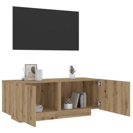 AJJHUUKI Outdoor-Möbel-TV-Schrank mit LED-Leuchten Artisan Eiche 100x35x40cm Holz-Möbel