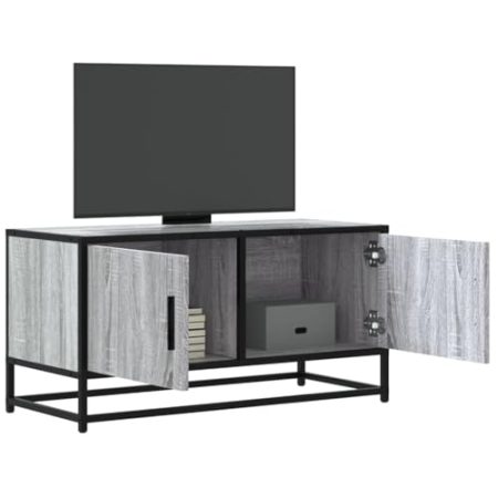AJJHUUKI Outdoor-Möbel-TV-Schrank Grau Sonoma 80x34,5x40 cm Holzwerkstoff und Metall-Möbel