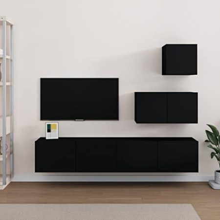 Fernseh Sideboard Hängeschrank Fernsehtisch 4-TLG. TV-Schrank-Set Schwarz Holzwerkstoff