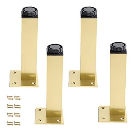 Verstellbare Möbelbeine,4 Stück Aluminiumlegierung Tischbeine,Metall Möbelfüße,Sofafüße,Schrankfüße,Ersatz Füße,Bett Couchtisch TV-Schrank Ottoman Möbel Zubehör,mit Schrauben (6cm/2.4in,Gold)