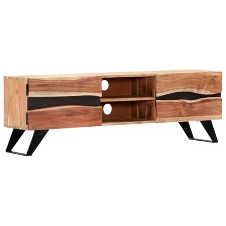 Gecheer TV-Schrank mit 2 Fächern und 2 Türen Lowboard Fernsehschrank Fernsehtisch Stereoschrank TV-Tisch TV-Möbel Schrank für Wohnzimmer, 140 x 30 x 45 cm Massivholz Akazie