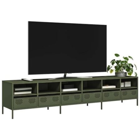 Homgoday TV-Schrank Olivgrün 202x39x43,5 cm Kaltgewalzter Stahl TV-Lowboard Fernsehschrank Lowboard TV Möbel Fernsehtisch für Wohnzimmer, Schlafzimmer