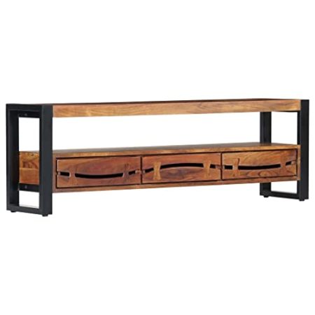 vidaXL Akazienholz Massiv TV Schrank mit 3 Schubladen 1 Fach Lowboard Fernsehtisch Fernsehschrank Sideboard HiFi-Schrank TV Möbel 140x30x45cm