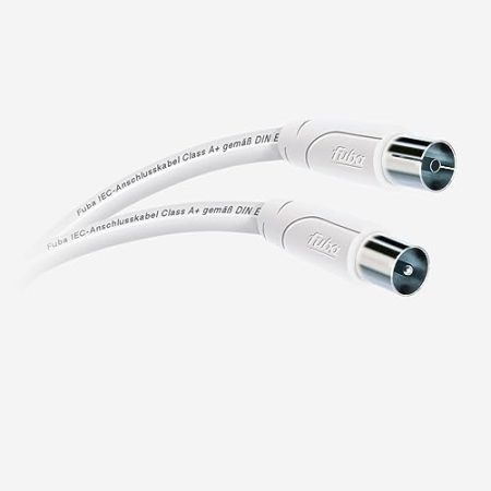 Fuba 7,5m Antennenkabel weiß - TV Anschlusskabel 4-fach geschirmt, 120 dB Schirmungsmaß - UHD 8K 4K 3D HDTV - IEC Koaxial Kabel Stecker/Buchse DVB-C DVB-T2 - nachhaltige Verpackung aus Papier