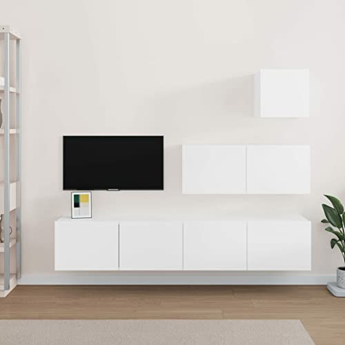 CIADAZ 4-TLG. TV-Schrank-Set Weiß Holzwerkstoff, Wohnzimmer Möbel, Sideboard Wohnzimmer, Fernsehschrank, Tv Kommode, Tv Lowboard, Tv Möbel, Wohnwand - 3114646