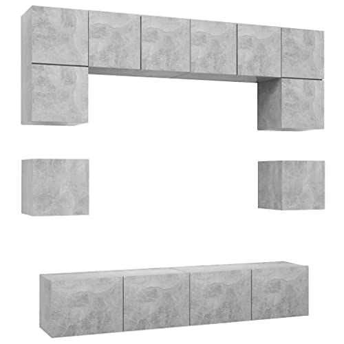 vidaXL TV Schrank Set 8-TLG. Wohnwand Anbauwand Schrankwand Wandschrank Hängeschrank Fernsehschrank TV Möbel HiFi-Schrank Lowboard Betongrau Holzwerkstoff