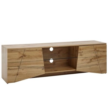 Wohnling Lowboard Holz Eiche-Dekor 160x50x40 cm TV-Kommode mit Zwei Türen, Design TV-Schrank Hoch, Fernsehtisch Fernsehschrank Modern, Fernsehkommode Wohnzimmer