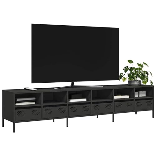 Somanki TV-Schrank Schwarz 202x39x43,5 cm Kaltgewalzter Stahl, TV Lowboard, Fernsehschrank, Fernsehtisch, Fernseher Schrank, TV Sideboard, TV Board, TV Cabinet, TV Bank, TV Kommode - 3307155
