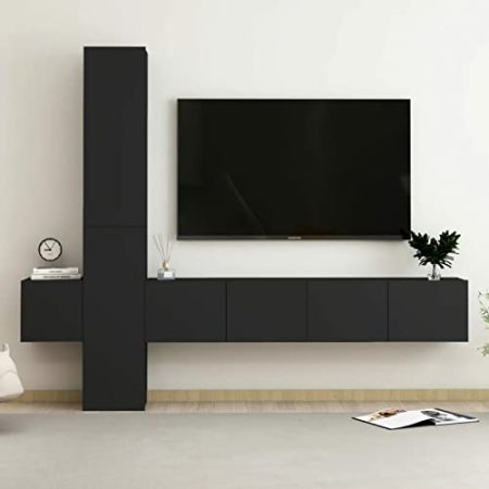 GuyAna 5-TLG. TV-Schrank-Set Schwarz Holzwerkstoff TV Tisch TV Board HäNgend Wohnzimmerschrank MöBel Wohnzimmer 3078760