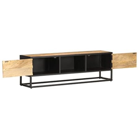 TV-Schrank mit geschnitzter Tür, 130 x 30 x 40 cm, Mangoholz, Fernsehschrank aus Holz, klassisch, geräumig und praktisch, verschönern Sie Ihr Unterhaltungszentrum zu Hause V1606