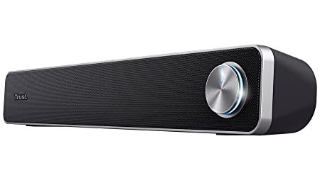 Trust Arys Soundbar, PC Lautsprecher, USB Betrieb, 12 W Spitzenleistung, 3,5 mm AUX Anschluss, Computer Boxen für PC, Monitor, Laptop, TV, Musik - Schwarz