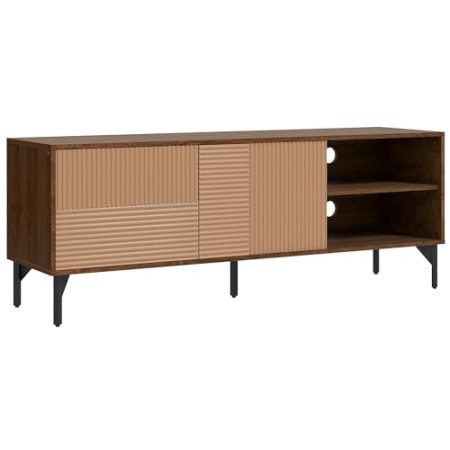 HOMCOM TV-Ständerschrank bis 65" mit 2 Ablagefächern und offenen Fächern, niedriger Schrank mit Durchführungslöchern aus Holz, 150x40x56cm, braun
