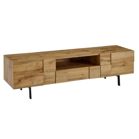 Wohnling Lowboard Holz Eiche-Dekor 160x46x43 cm TV-Kommode mit Zwei Türen, Design TV-Schrank Hoch, Fernsehtisch Fernsehschrank Modern, Fernsehkommode Wohnzimmer