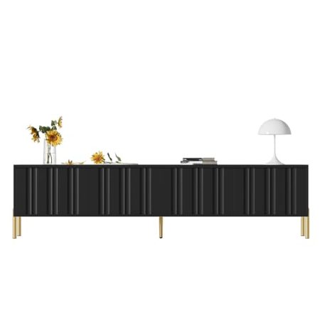 Wuudi Schwarzes TV-Schrank, 190 cm(L) x 38 cm(W) x 48 cm(H), goldene Tischbeine
