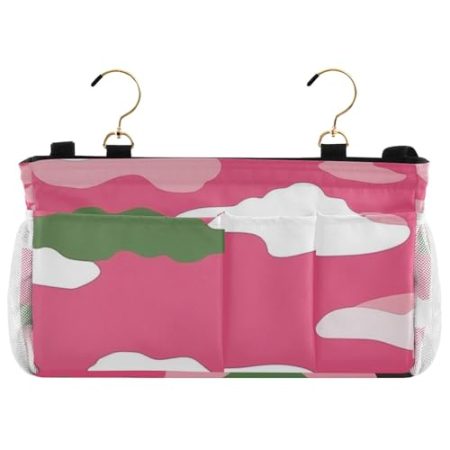 EtherSpher Nachttisch-Organizer mit rotem Camouflage-Muster, Nachttisch-Aufbewahrungstasche, Hängeorganizer für TV-Fernbedienung, Handys, Zeitschriften, Tablets, Zubehör