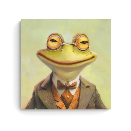 FireDeer Lustiger Frosch auf Leinwand, Wandkunst, Frosch-Poster, niedlicher Boss, Gemälde auf Leinwand, Badezimmer-Dekor und Zubehör, Mädchenzimmer