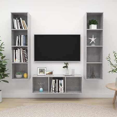 AJSEOYBS Wohnwand,Wohnzimmer Lowboard 3-TLG. Tv-Schrank-Set Betongrau Holzwerkstoffgeeignet Geeignet für Wohnzimmer, Schlafzimmer, Büro, Empfangsraum, Arbeitszimmer