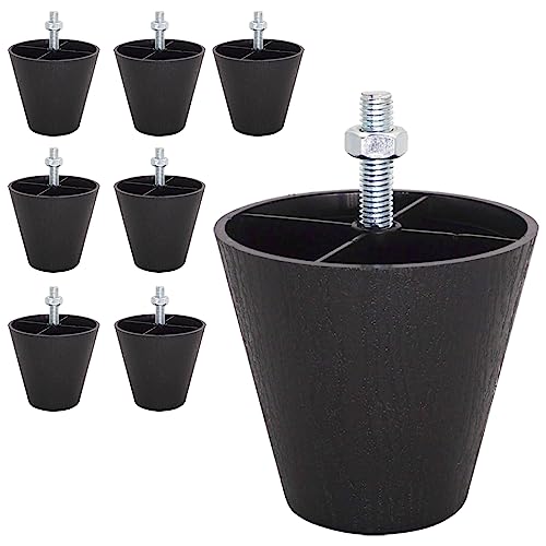 SKIR'CO 8 Stück, Schwarze Möbelbeine aus Kunststoff, Höhe 70 mm, konische Möbelfüße, konische Möbelbeine, M8 Gewinde, Muttern im Lieferumfang enthalten