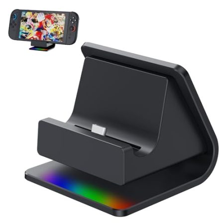 GEEKERA Switch Ladestation Kompatibel mit Nintendo Switch 2, Docking Station mit RGB Lichtern und Type-C Port, Tragbares Switch 2 Ladegerät, Switch Zubehör für Einfaches Aufladen der Konsole