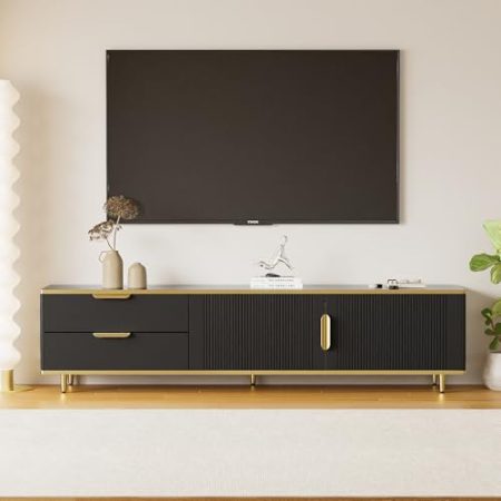 YCYDHDM TV-Schrank, für unter 80-Zoll-Fernseher, TV-Lowboard mit 2 Schublade und Stauraumfächer, TV-Möbel mit Kabelmanagement, für Ihr Wohnzimmer Schlafzimmer, Schwarz