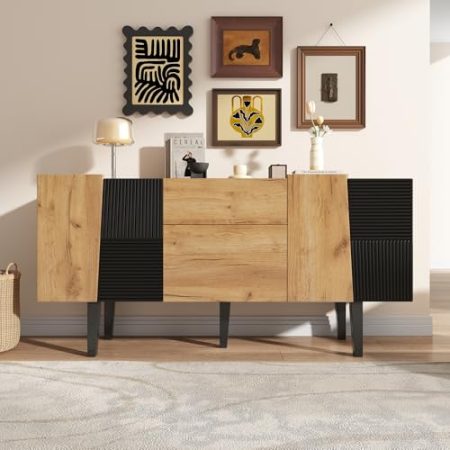 Idemon Zeitgenössischer TV-Schrank mit Stauraum für 60"-Fernseher, hölzernes Unterhaltungszentrum mit Massivholzbeinen für TV-Ständer, Sideboards und Medienkonsolen
