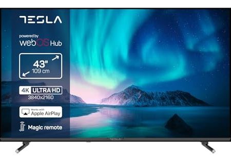 TESLA 43E645BUW Smart TV | 43 Zoll | WebOS | Apple AirPlay | Miracast | Das ThinQ AI-System unterstützt die Spracherkennung | Dolby Audio | 2x10W Boxlautsprecher | HDR10 | HLG | 3X HMDI | 2X USB |