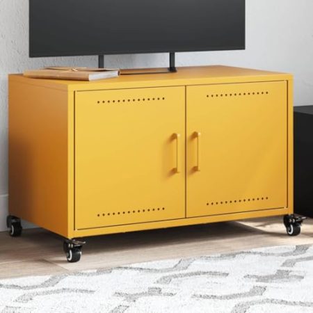 WKIEQACO Entertainment Centers & TV-Ständer, TV-Schrank, Senfgelb, 68 x 39 x 43,5 cm, Stahl