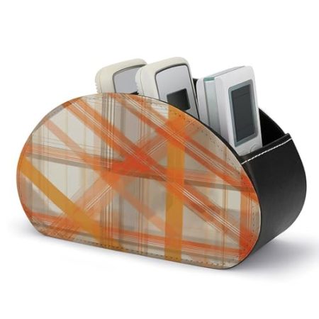 FZQVSWTX Fernbedienungshalter, gekreuzte Linien, bedrucktes PU-Leder, Schreibtisch-Organizer mit 5 Fächern für Medien-Zubehör und Bürobedarf