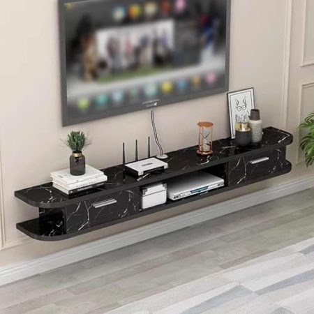 Wand-Medienkonsole mit Ablagefach, Entertainment-Center-Regal unter dem Fernseher mit Schubladen, moderner schwebender TV-Schrank, Konsolenregal mit Kabelloch für Wohnzimmer, Schlafzimmer, H