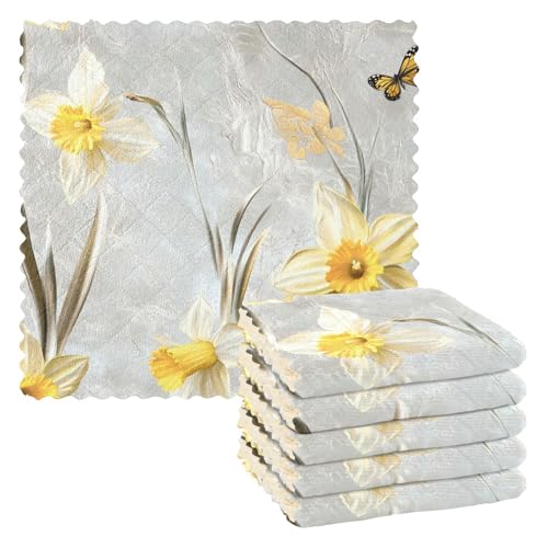 SyXIOP Toallas Para Cocina Handtücher, Motiv: gelbe Narzissen, Blumen, niedliches Frottee, Geschirrtücher zum Geschirrspülen, gewebt, Zubehör, 27,9 x 27,9 cm, 6 Stück