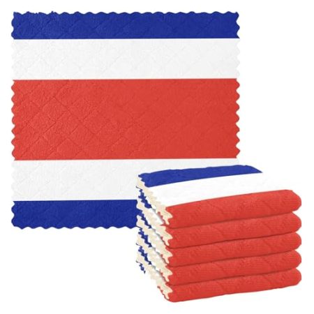 Amooorous Auto-Trockentücher, Motiv: Flagge Costa Rica, extra groß, lustige Küchenhandtücher, helles Zubehör, Waschlappen, saugfähig, 27,9 x 27,9 cm, 6 Stück