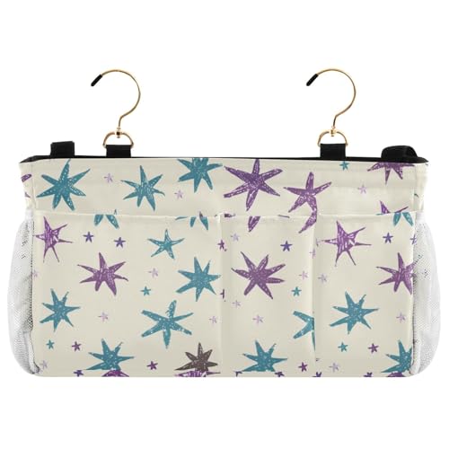 siphylline Nachttisch-Caddy, Hängetasche, Organizer für TV-Fernbedienung, Handys, Zeitschriften, Tablets, Zubehör, lila und blaue Sterne, Cartoon