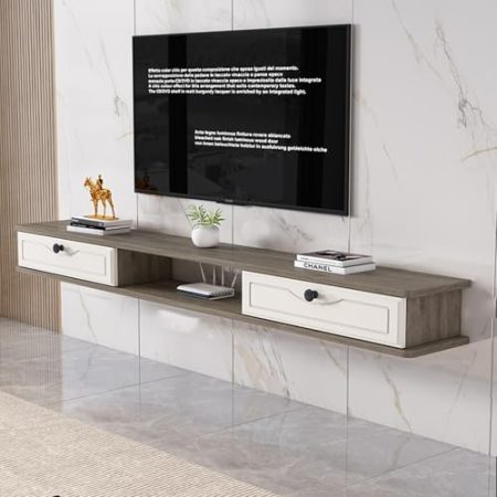 Hängender TV-Ständer,TV-Kabinett-schwebendes Wandregal,an der Wand befestigte Medienkonsole,aus Holz TV-Schrank TV-Medienkonsole, TV-Kabinett-schwebendes Wandregal，Wohnzimmer(Ash Oak,100x24x18cm/39.